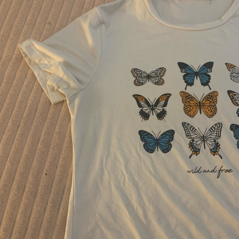 SHEIN White Butterfly Print Tee